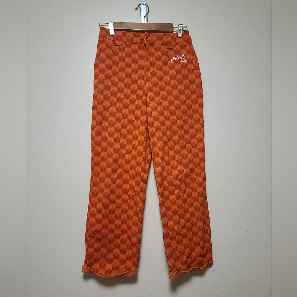 Petals and Peacocks Butterfly Checkered Orange Work Pants sz 1